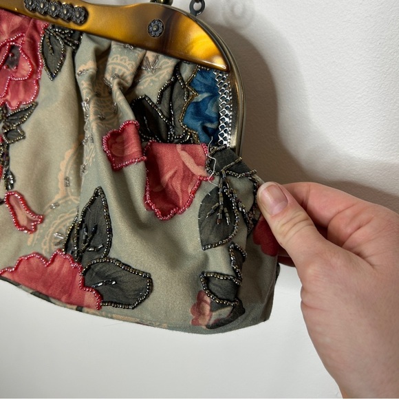 Vintage Floral Beaded Frame Purse Clutch Pink Green Brown - Picture 8 of 10